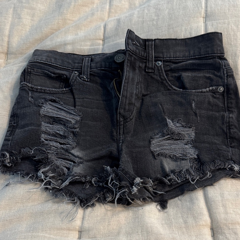 Express Black Distressed Denim Jean Shorts